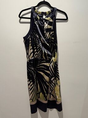 Tahari Sleeveless Black & Olive Faux Wrap Dress sz 10